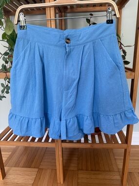Light Blue Ruffle Hem Shorts
